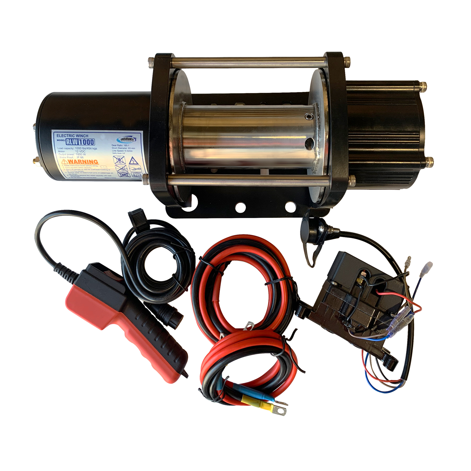 Endurance Marine, SS Long Drum 12V with Full Kit, Capacity (Line Pull) 1000 lb, Volts 12/24 Max. Amps 73 Model# RP1000-1100SSCK